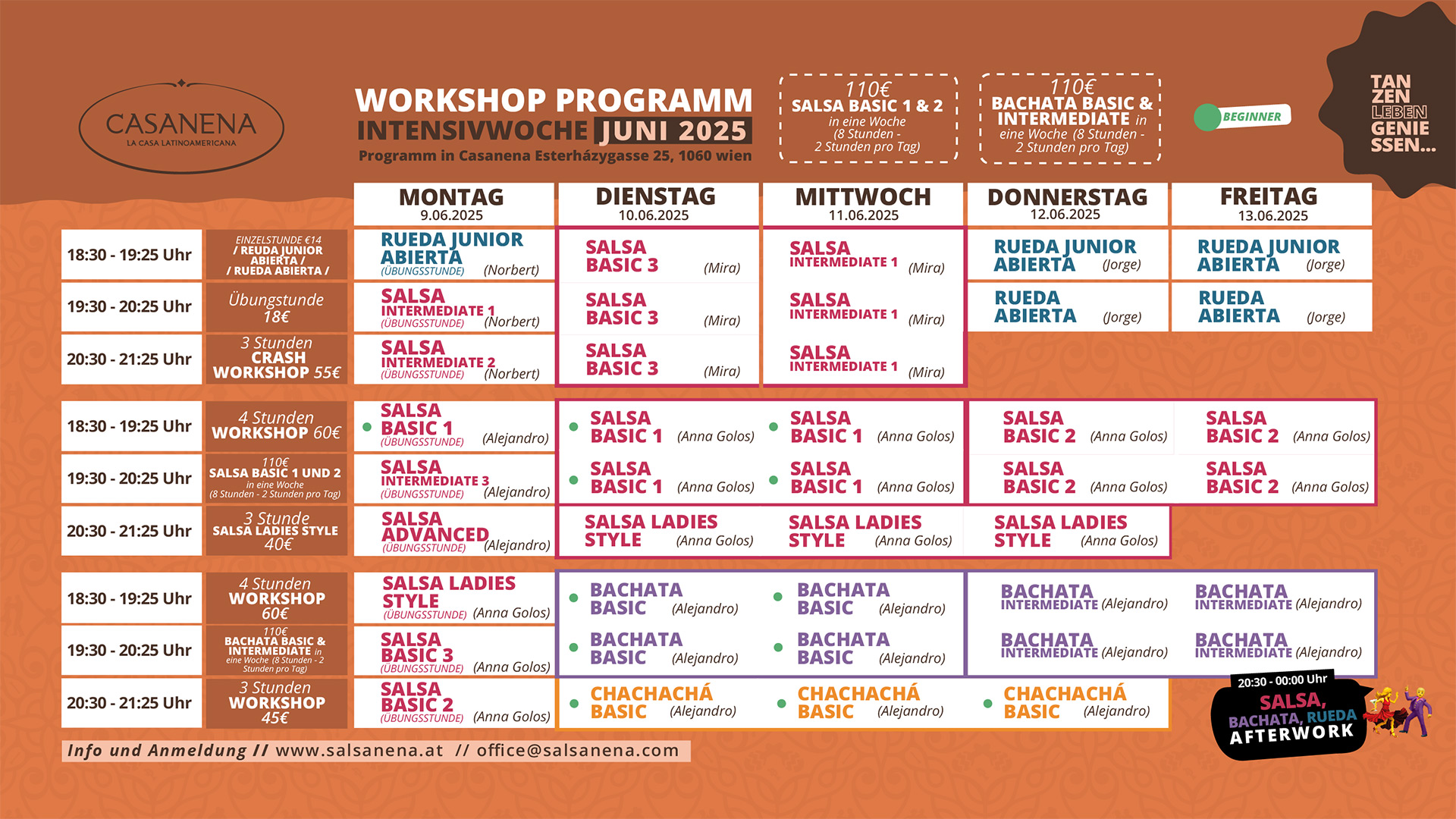 Salsanena Wien - Professionelle Tanz-Workshops für Anfänger, Fortgeschrittene und Profis - Workshop Programm