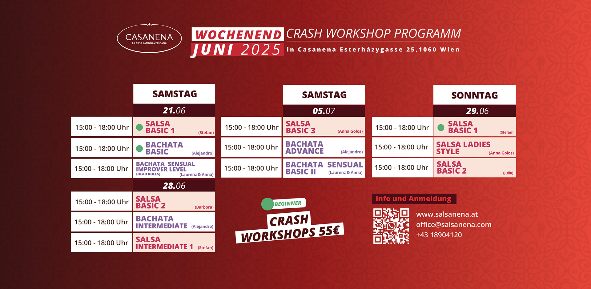 Salsanena Wien - Professionelle Tanz-Workshops für Anfänger, Fortgeschrittene und Profis - Workshop Programm