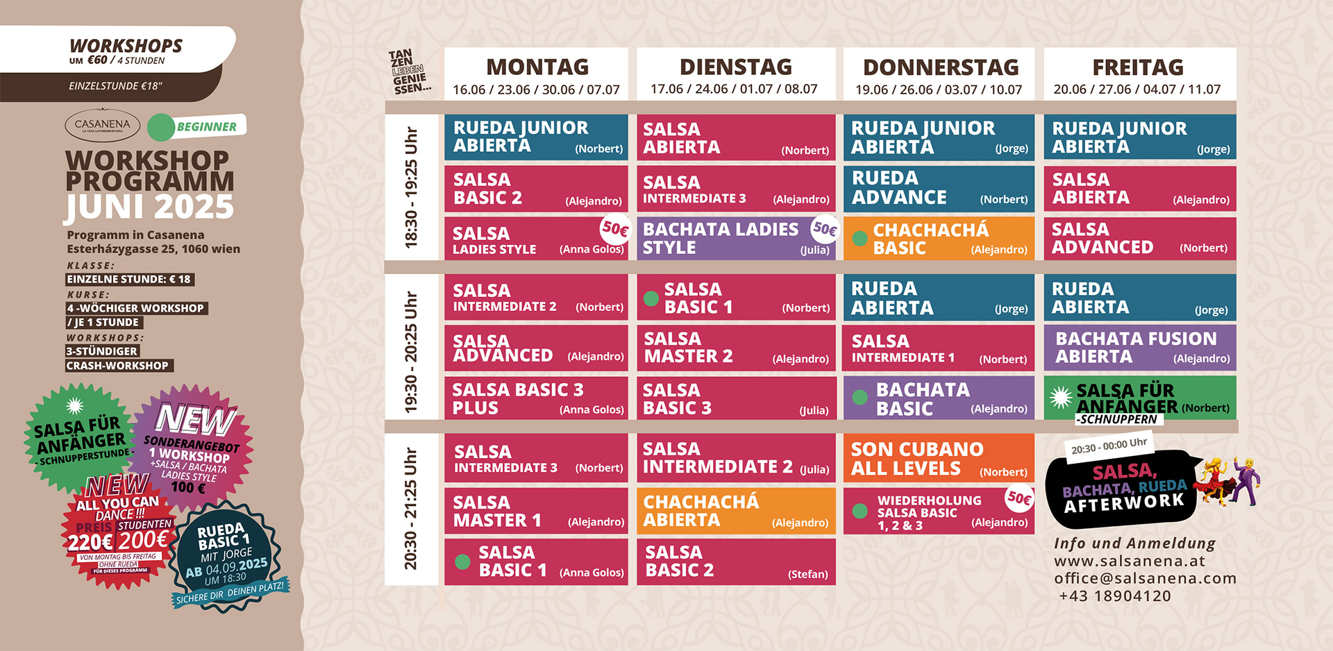 Salsanena Wien - Professionelle Tanz-Workshops für Anfänger, Fortgeschrittene und Profis - Workshop Programm