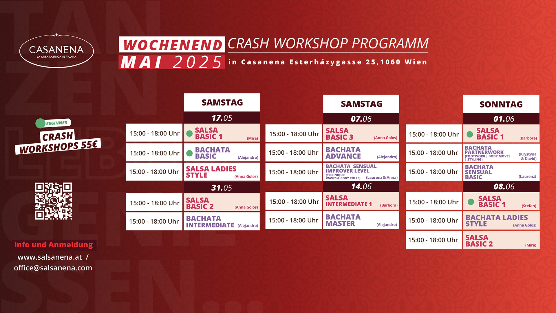 Salsanena Wien - Professionelle Tanz-Workshops für Anfänger, Fortgeschrittene und Profis - Workshop Programm