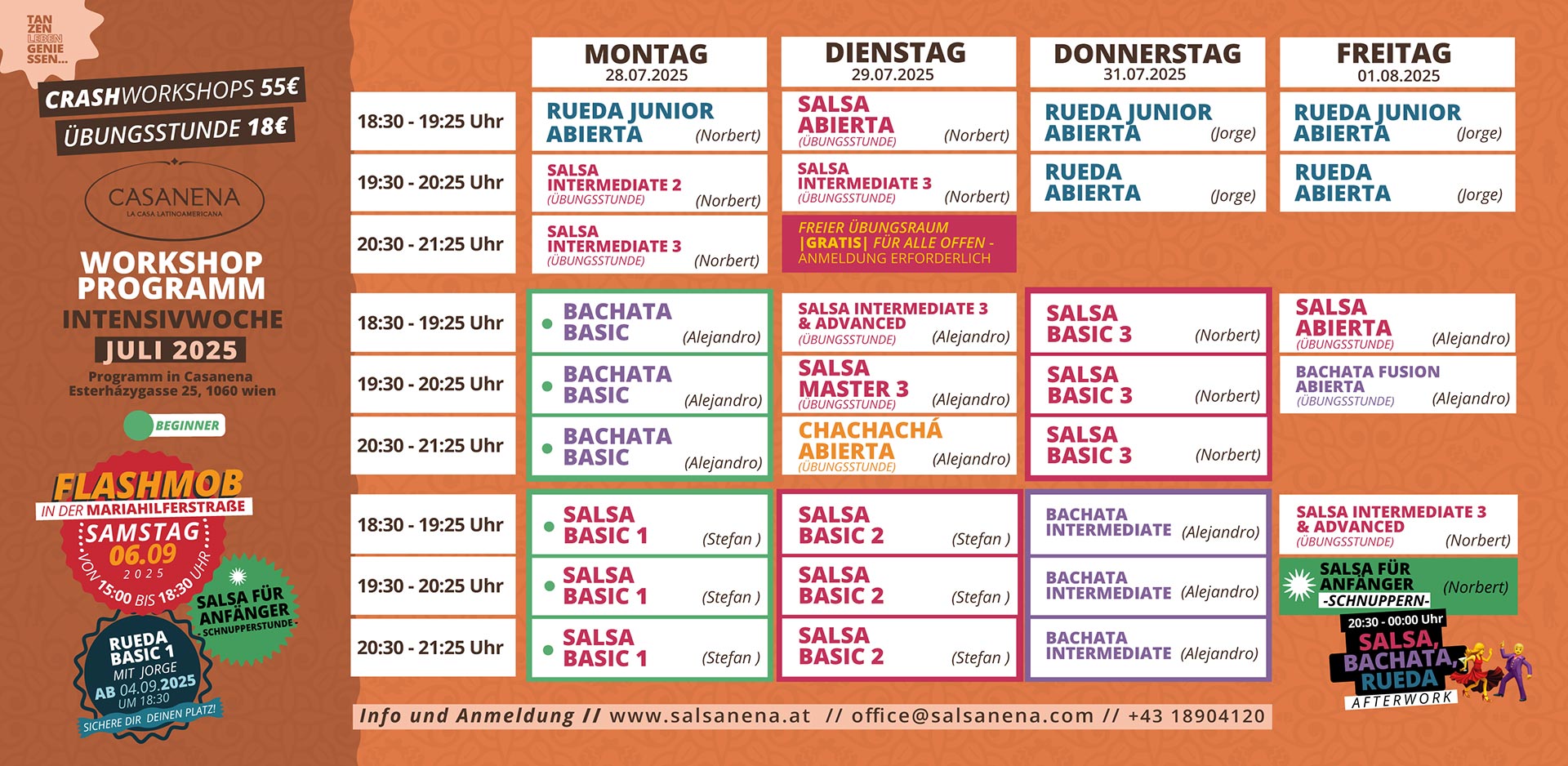 Salsanena Wien - Professionelle Tanz-Workshops für Anfänger, Fortgeschrittene und Profis Workshop Programm