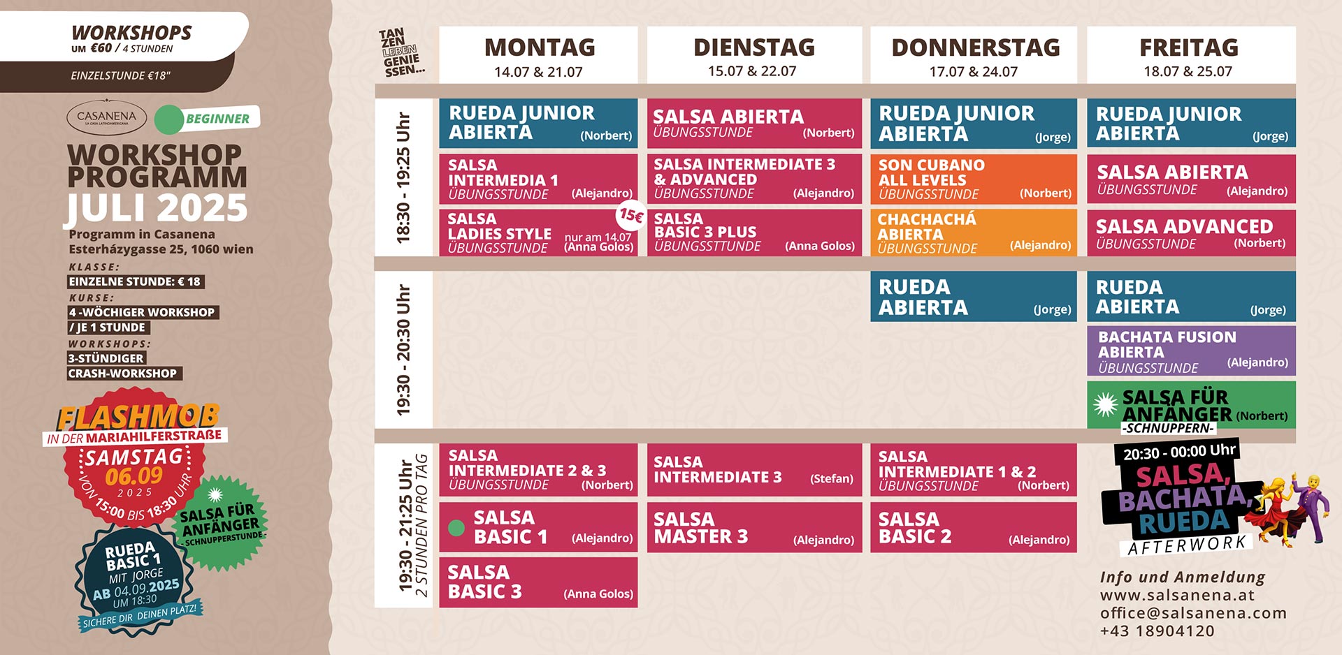 Salsanena Wien - Professionelle Tanz-Workshops für Anfänger, Fortgeschrittene und Profis Workshop Programm