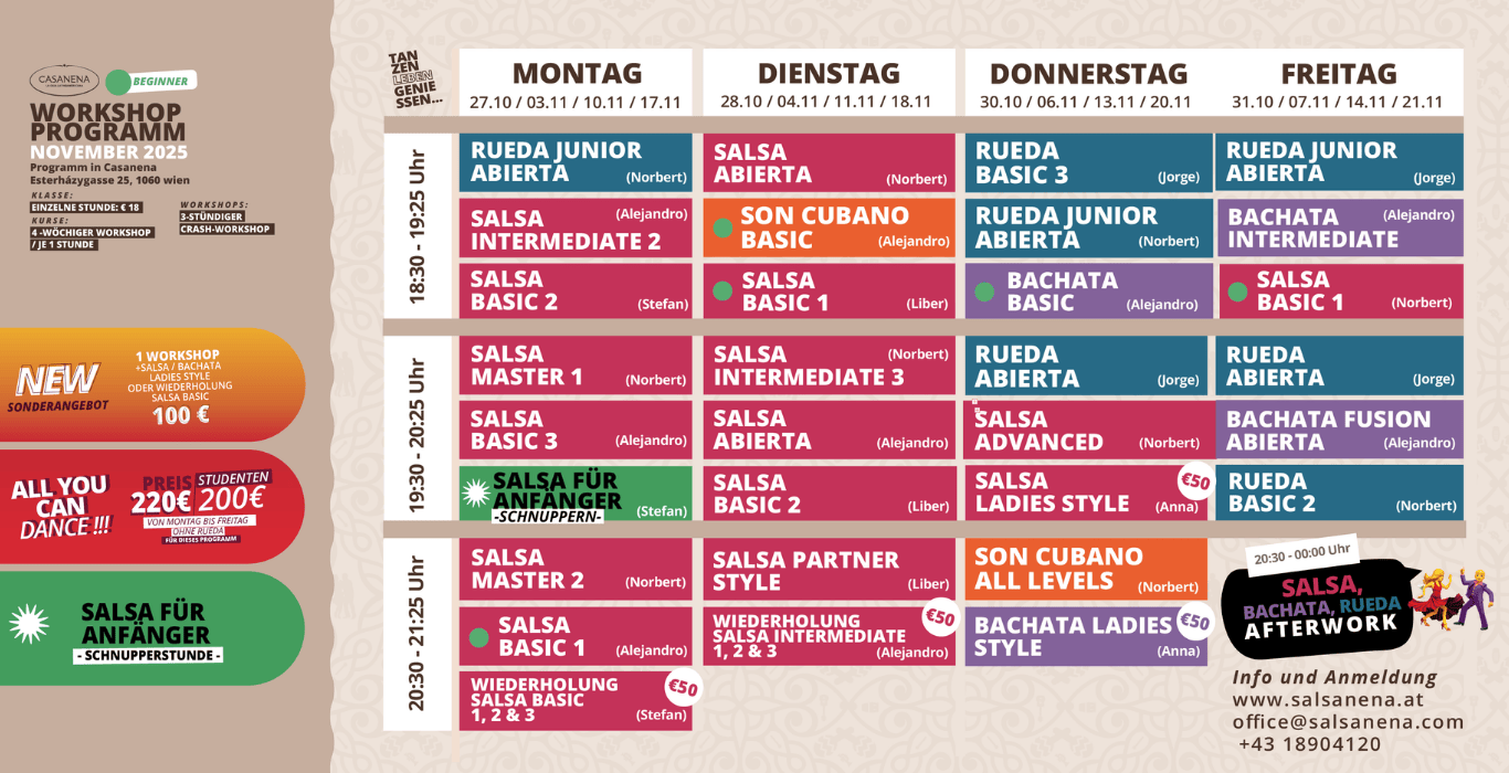 Salsanena Wien - Professionelle Tanz-Workshops für Anfänger, Fortgeschrittene und Profis